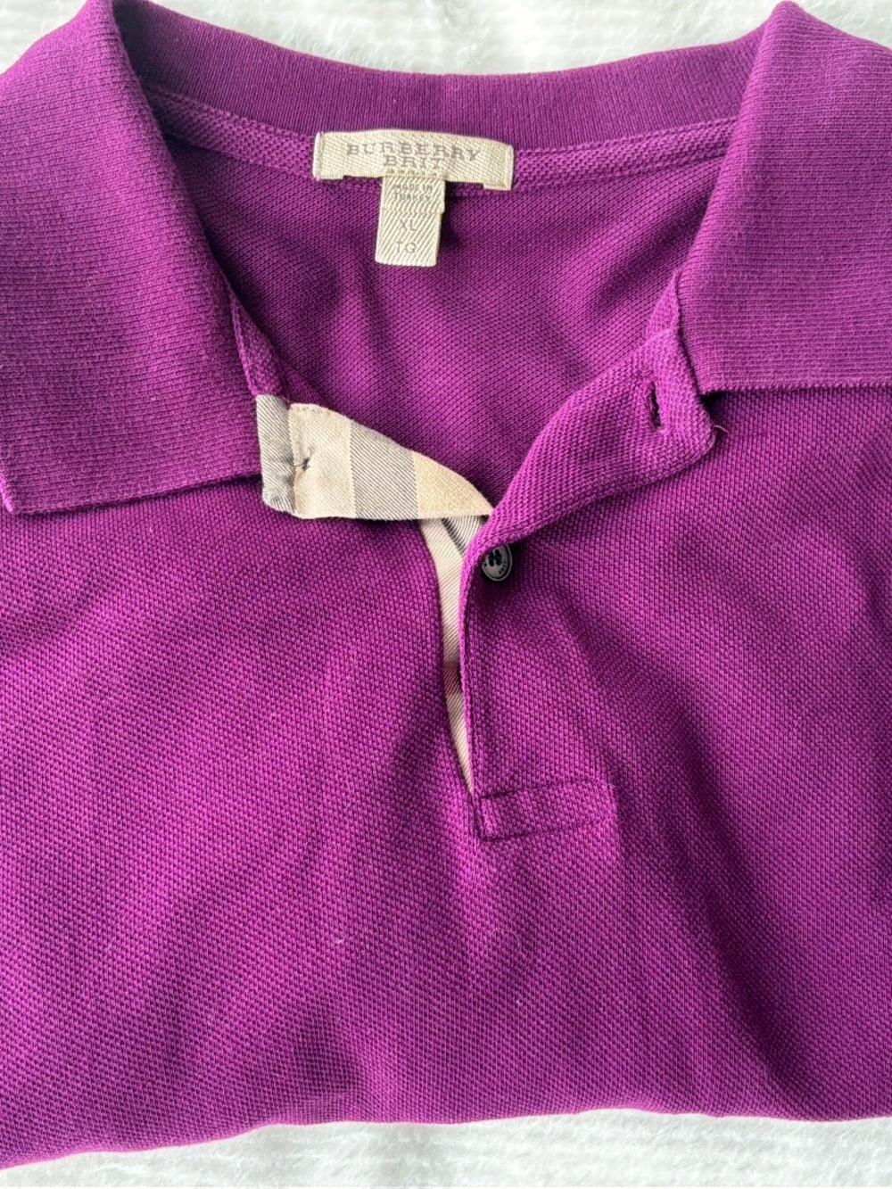 Burberry Brit Purple Polo Shirt Men’s XL Nova Check Placket Pique Cotton